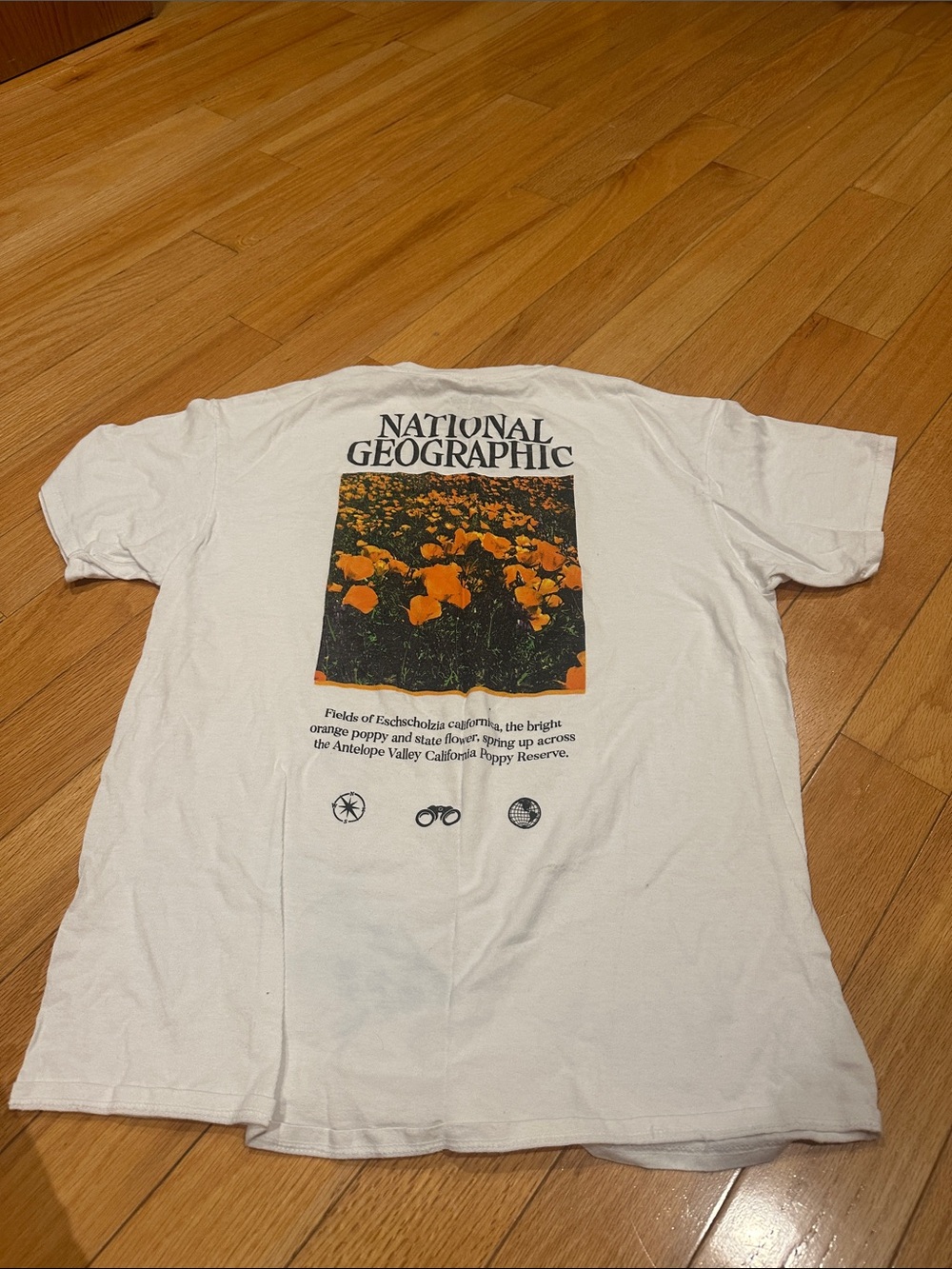 National Geographic White Tee with Bright Orange Poppy Photo